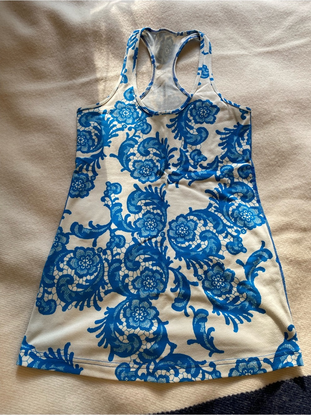 Lululemon Blue & White Lace Print Racerback Tank Top